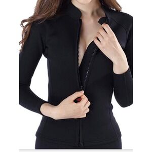 Micosuza Womens Wetsuit Jacket Black Neoprene Long Sleeve Zip Front UPF 50+ XL